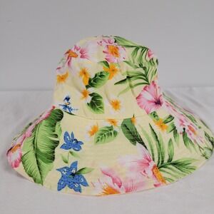 Yellow Floral Wide Brim Sun Hat Bucket Hat Tropical Flowers One Size Fits All